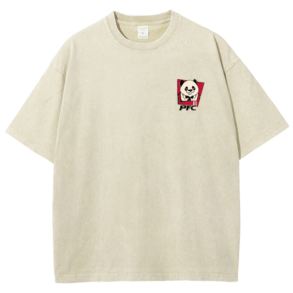 PFC Panda Printed Washed Vintage Short Sleeves T-Shirt-moweekender