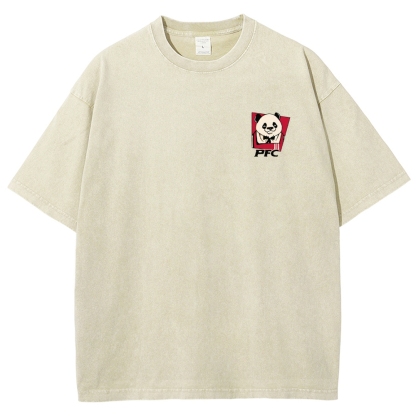 PFC Panda Printed Washed Vintage Short Sleeves T-Shirt-moweekender