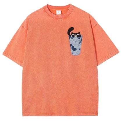 Cute Cat Unisex Fit Washed T-Shirt-moweekender