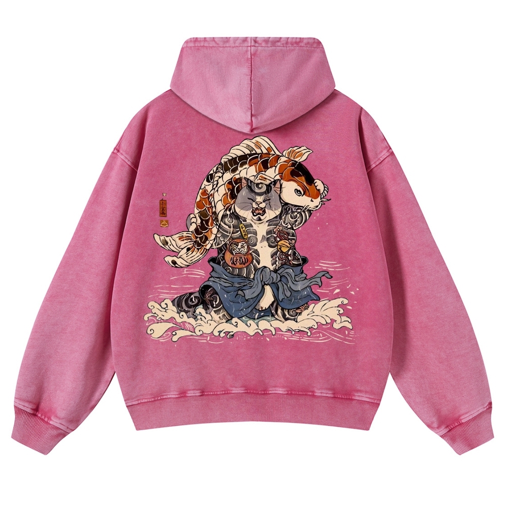 Japan Cat Story Vintage Washed Hoodie-moweekender
