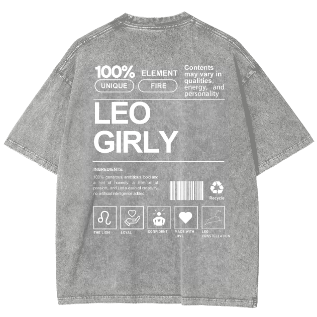 Leo Girly Unisex Fit Washed Oversized T-Shirt-moweekender