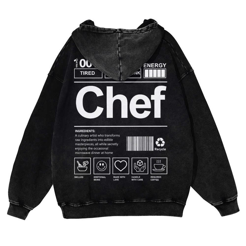 Chef Are 100%Tired 60%Love 40%Drunk Casual Washed Hoodie
