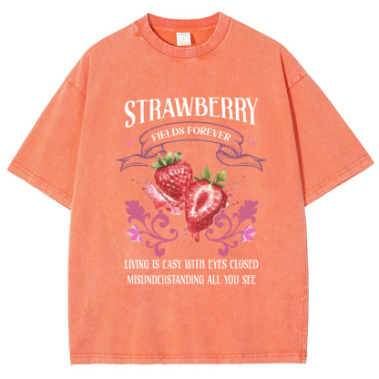 Beatle Strawberry Fields Vintage Snowflake Washed T-Shirt-moweekender