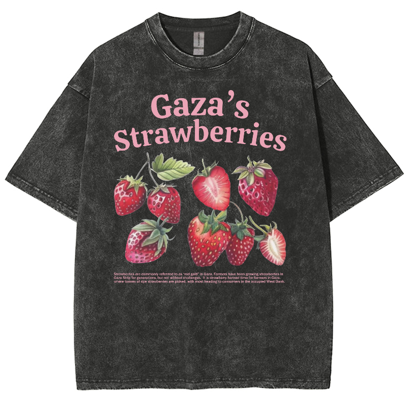 Gaza's Strawberries Fruits Unisex Fit Washed Oversized T-Shirt-moweekender