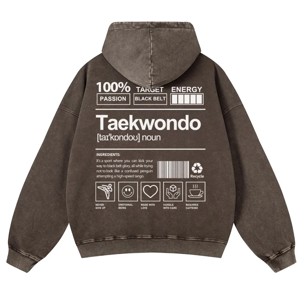 Taekwondo Printed Vintage Washed Hoodie-moweekender