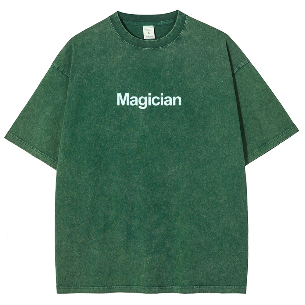 Magician Pattern Washed Vintage Short Sleeves T-Shirt-moweekender
