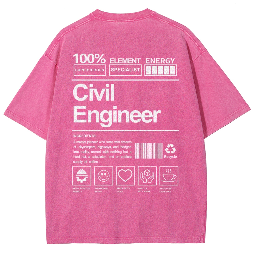 Civil Engineer Washed Vintage Short Sleeves T-Shirt-moweekender