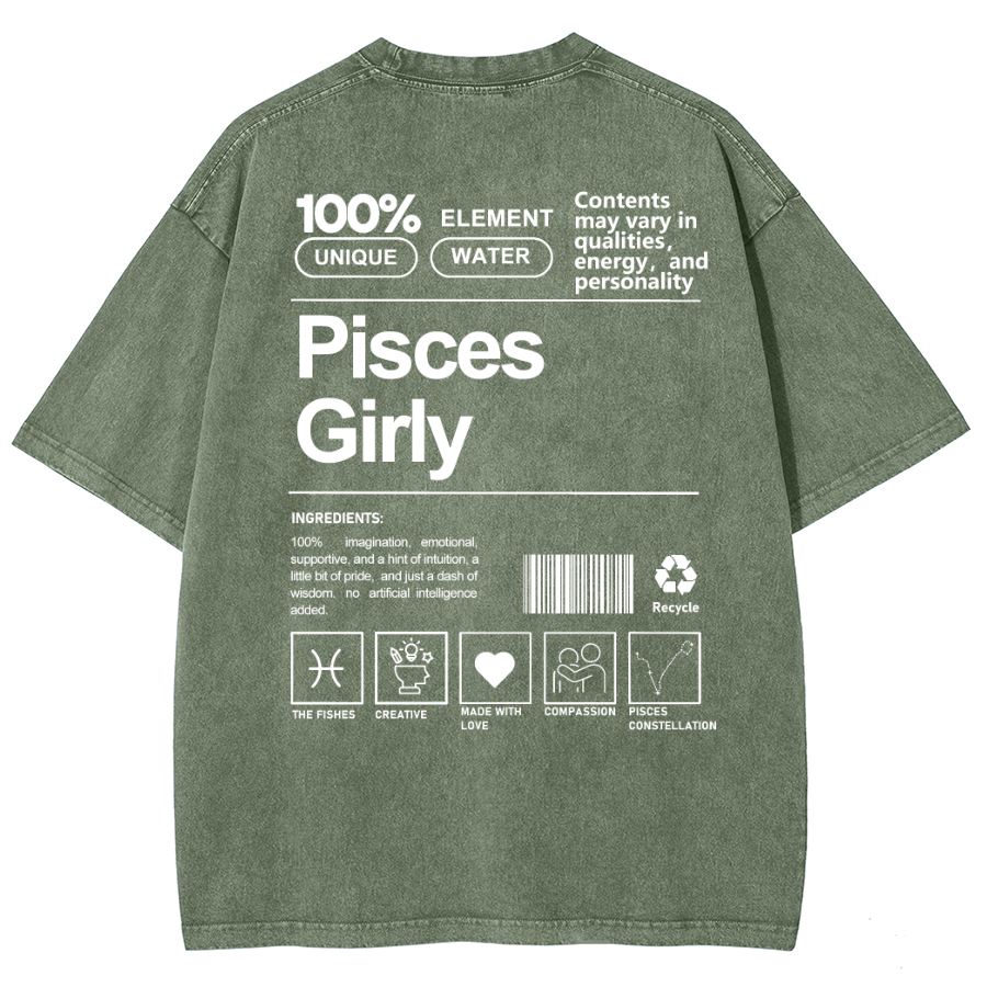 Pisces Girly Unisex Fit Washed Oversized T-Shirt-moweekender