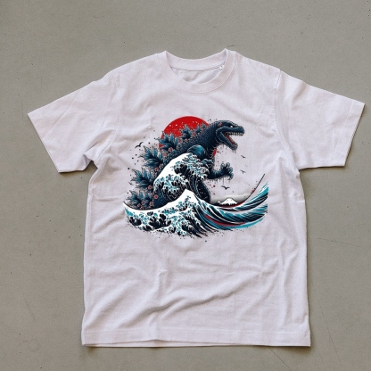 Godzilla Wave Ukiyoe Pattern Unisex Prints T-Shirt-moweekender