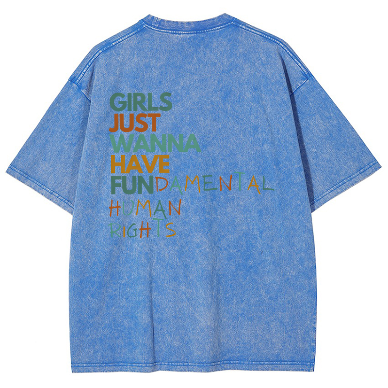 Girls Just Wanna Have Fundmental Humanrghts Vintage Snowflake Washed T-Shirt-moweekender