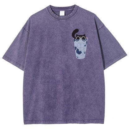 Cute Cat Unisex Fit Washed T-Shirt-moweekender