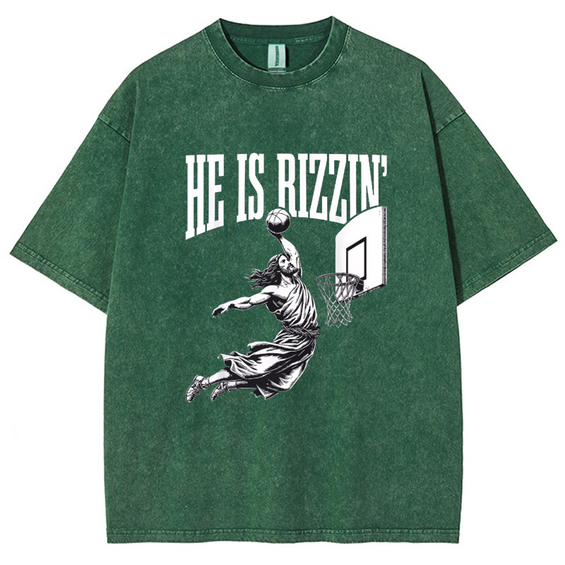 He Is Rizzin' Risen Vintage Snowflake Washed T-Shirt-moweekender