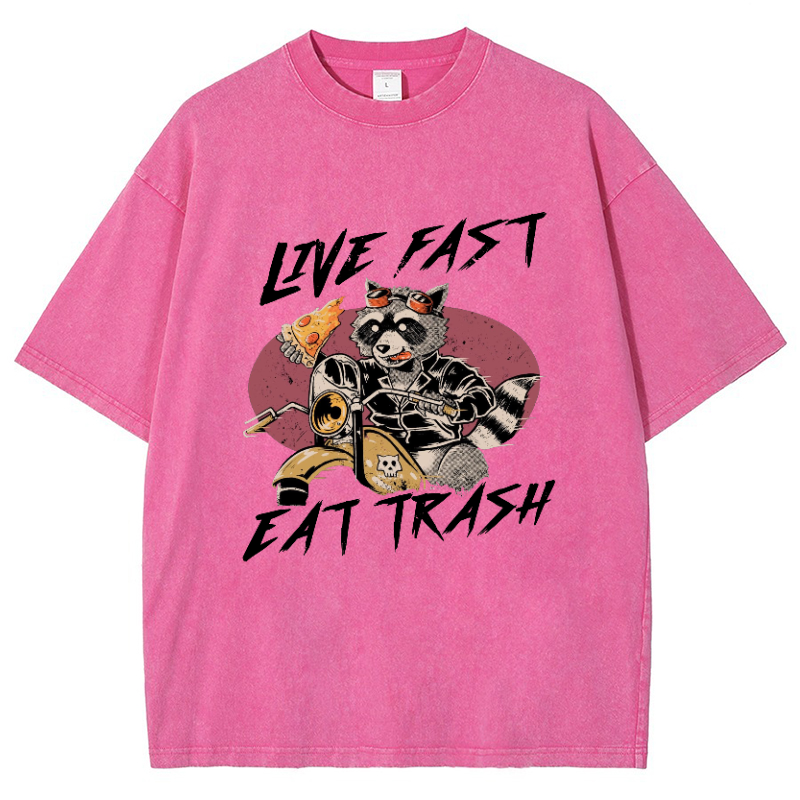 Live Fast Eat Trash Vintage Snowflake Washed T-Shirt-moweekender
