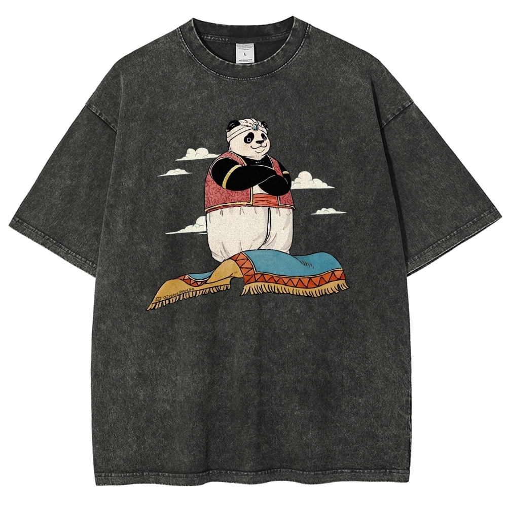 Arab Panda Pattern Washed Vintage Short Sleeves T-Shirt-moweekender