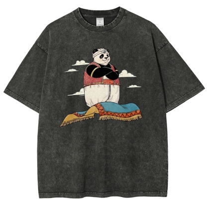 Arab Panda Pattern Washed Vintage Short Sleeves T-Shirt-moweekender