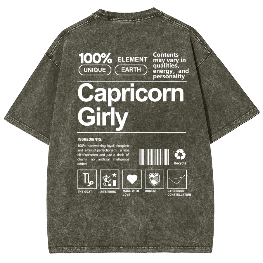 Capricorn Girly Unisex Fit Washed Oversized T-Shirt-moweekender