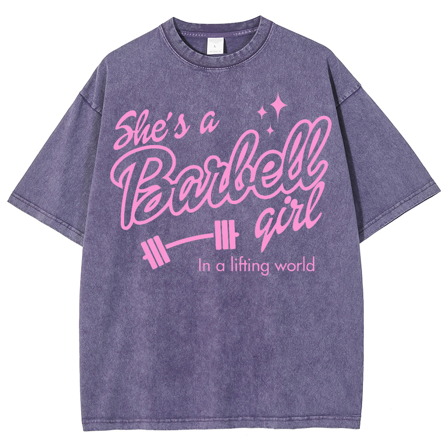 She Is A Barbell Qirl In A Lifting World Unisex Fit Washed Oversized T-Shirt-moweekender