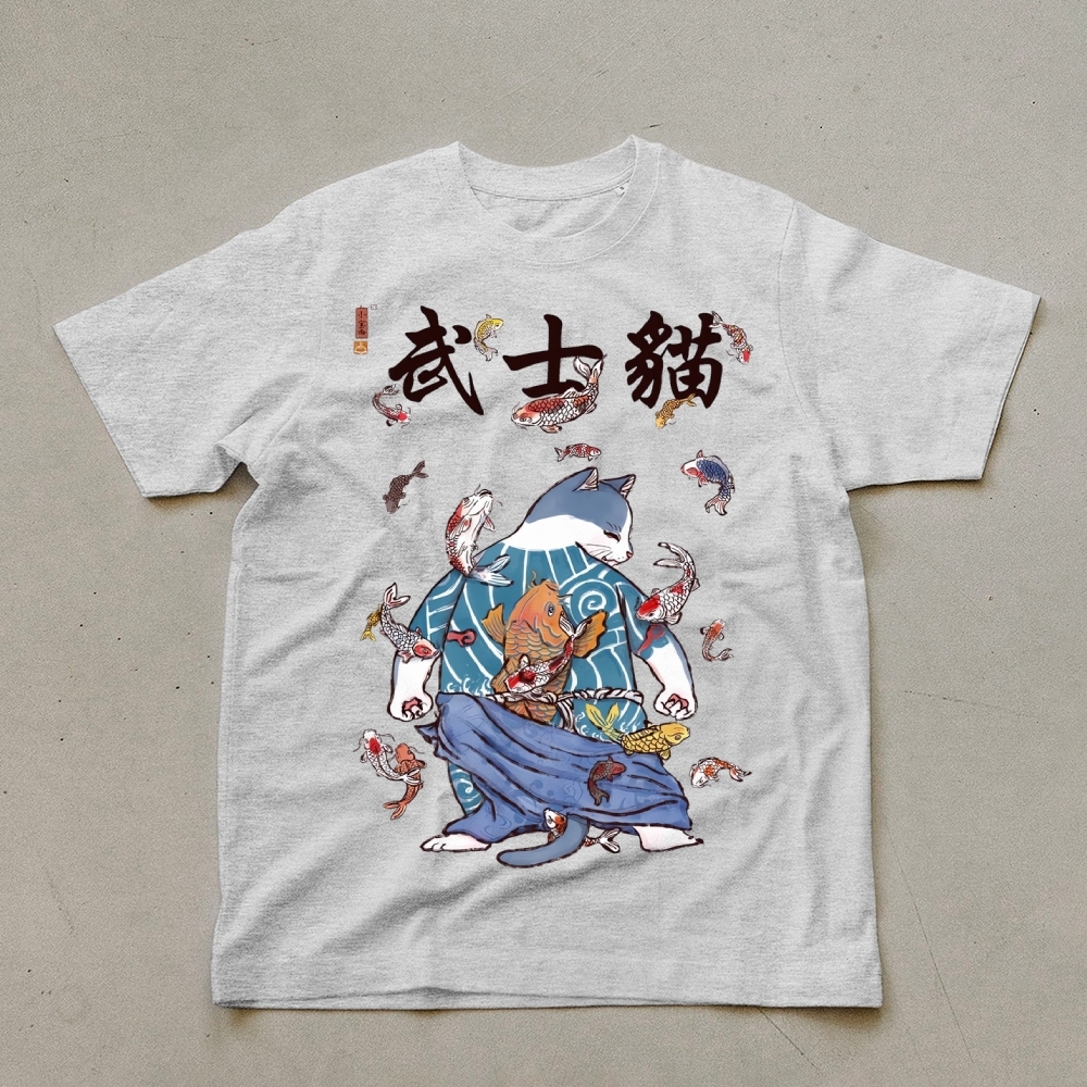 Fish Rain Tattooed Cat Unisex Prints T-Shirt-moweekender