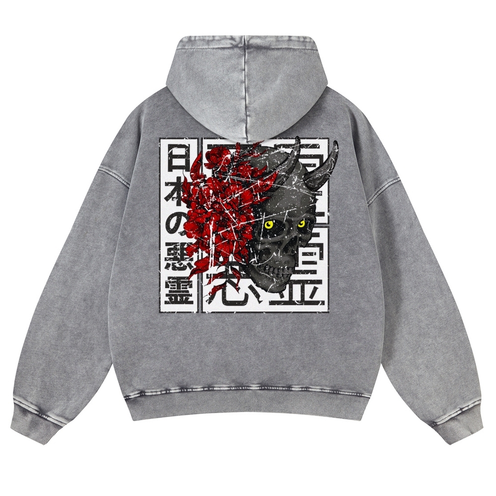 Japanese Ancient Devil Casual Vintage Washed Hoodie-moweekender