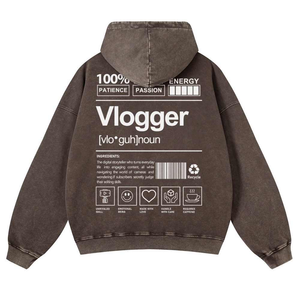Vlogger Printed Vintage Washed Hoodie-moweekender