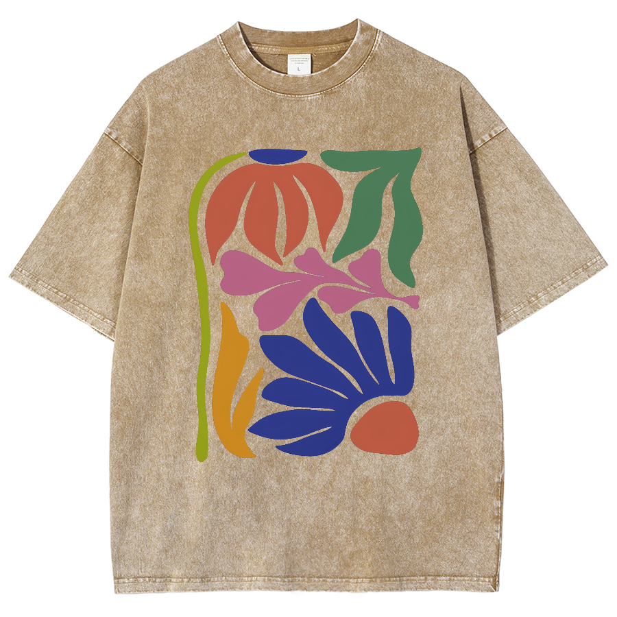 Wildflowers Matisse Art Washed Oversized T-Shirt-moweekender