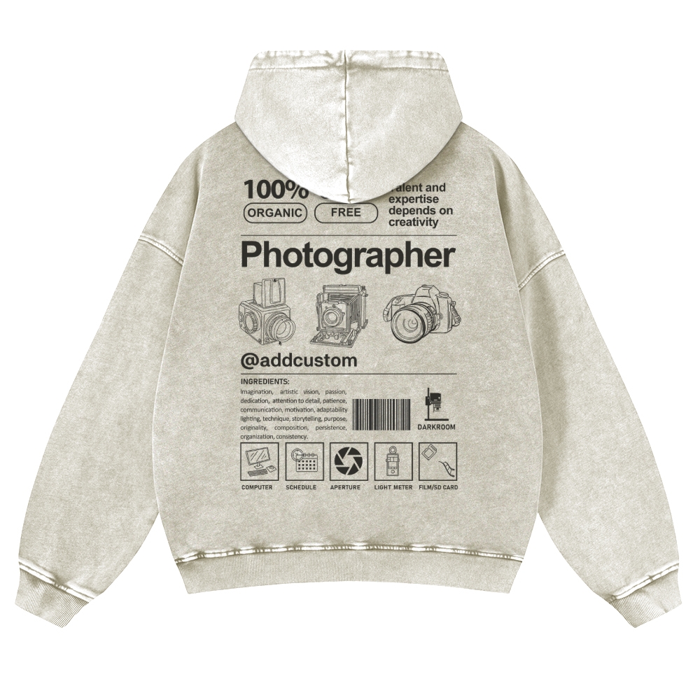 Photographer Addcustom Casual Washed Hoodie