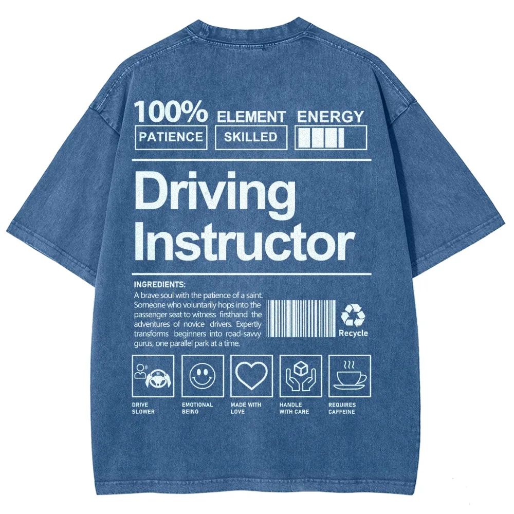 Driving Instructor Pattern Washed Vintage Short Sleeves T-Shirt-moweekender