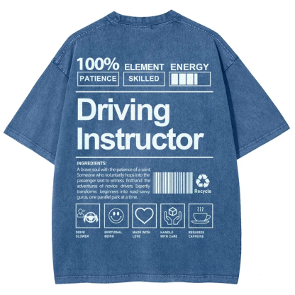 Driving Instructor Pattern Washed Vintage Short Sleeves T-Shirt-moweekender