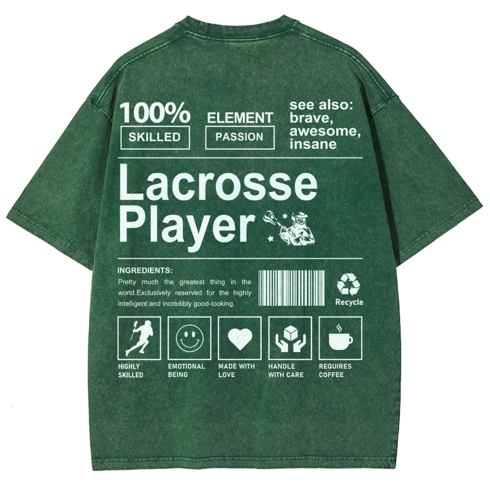 Lacrosse Player Pattern Washed Vintage Short Sleeves T-Shirt-moweekender