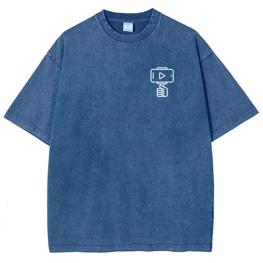 Vlogger Pattern Washed Vintage Short Sleeves T-Shirt-moweekender