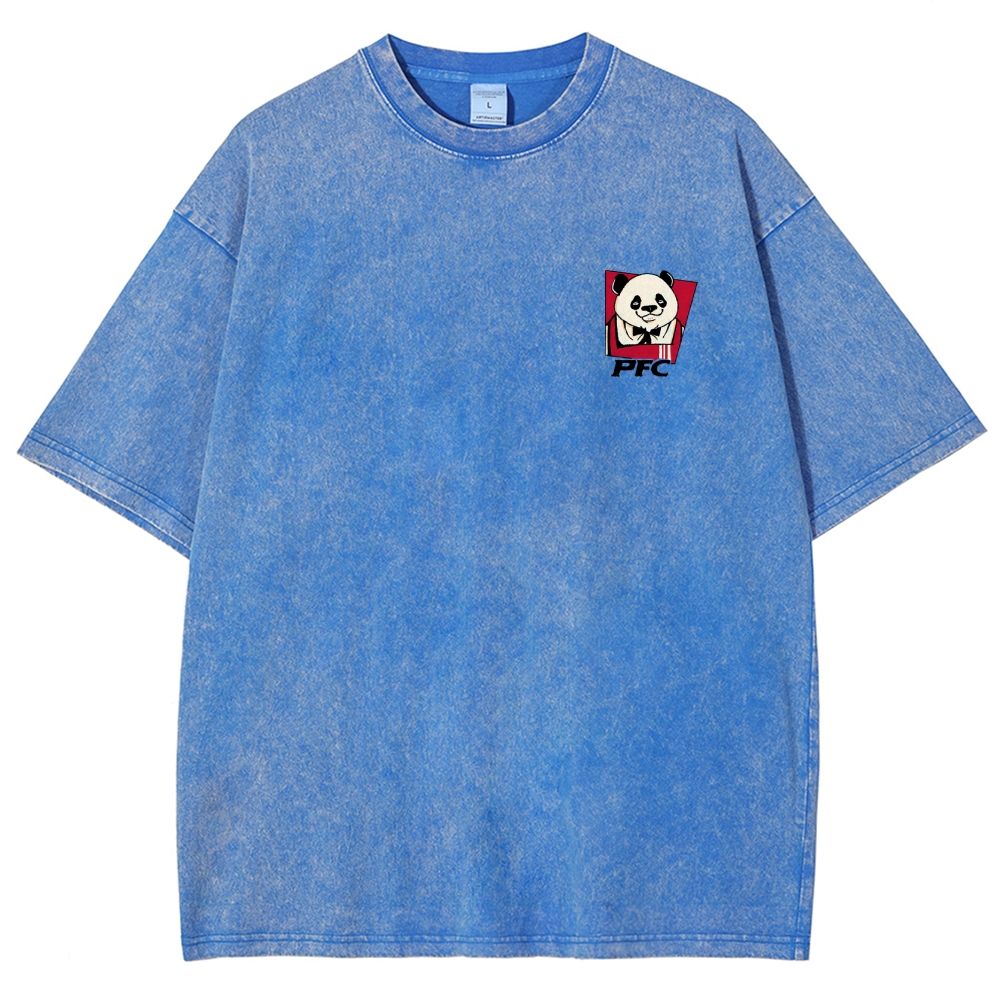 PFC Panda Printed Washed Vintage Short Sleeves T-Shirt-moweekender
