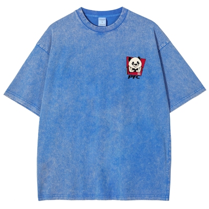 PFC Panda Printed Washed Vintage Short Sleeves T-Shirt-moweekender