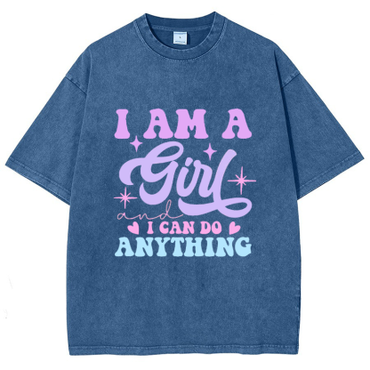 I Am A Girl I Can Do Anything Vintage Snowflake Washed T-Shirt-moweekender