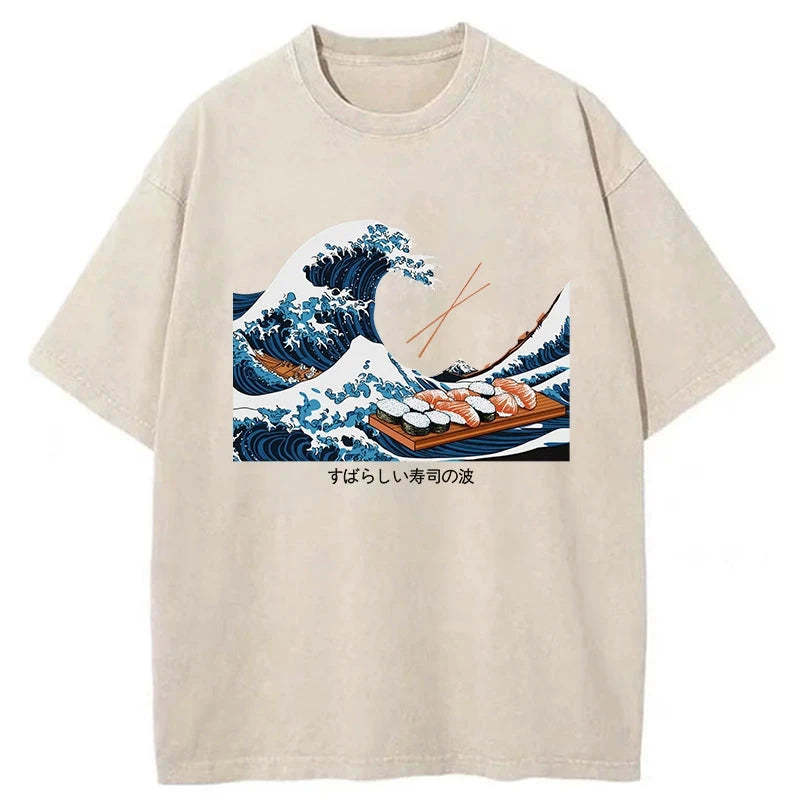 Amazing Sushi Waves Washed Vintage T-Shirt-moweekender