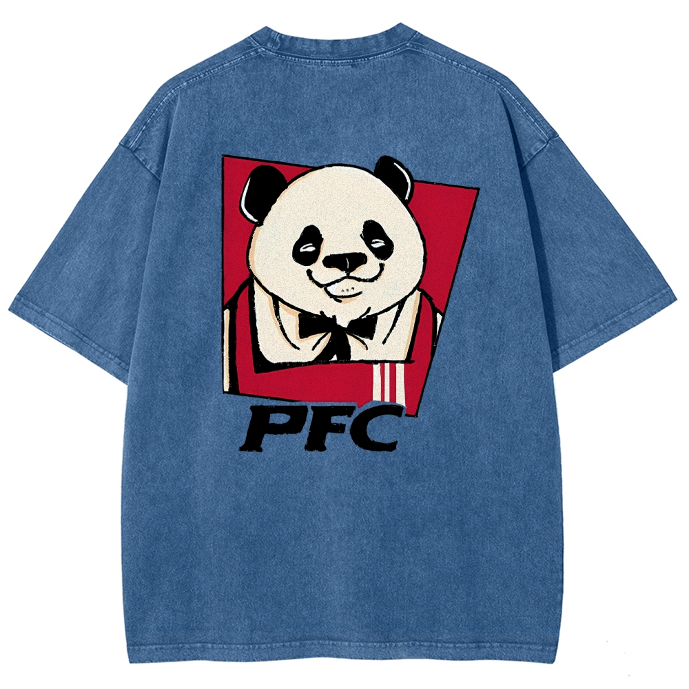 PFC Panda Printed Washed Vintage Short Sleeves T-Shirt-moweekender