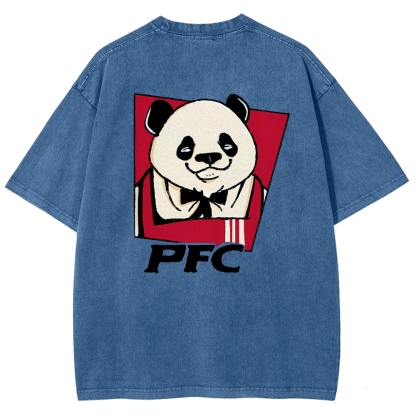PFC Panda Printed Washed Vintage Short Sleeves T-Shirt-moweekender