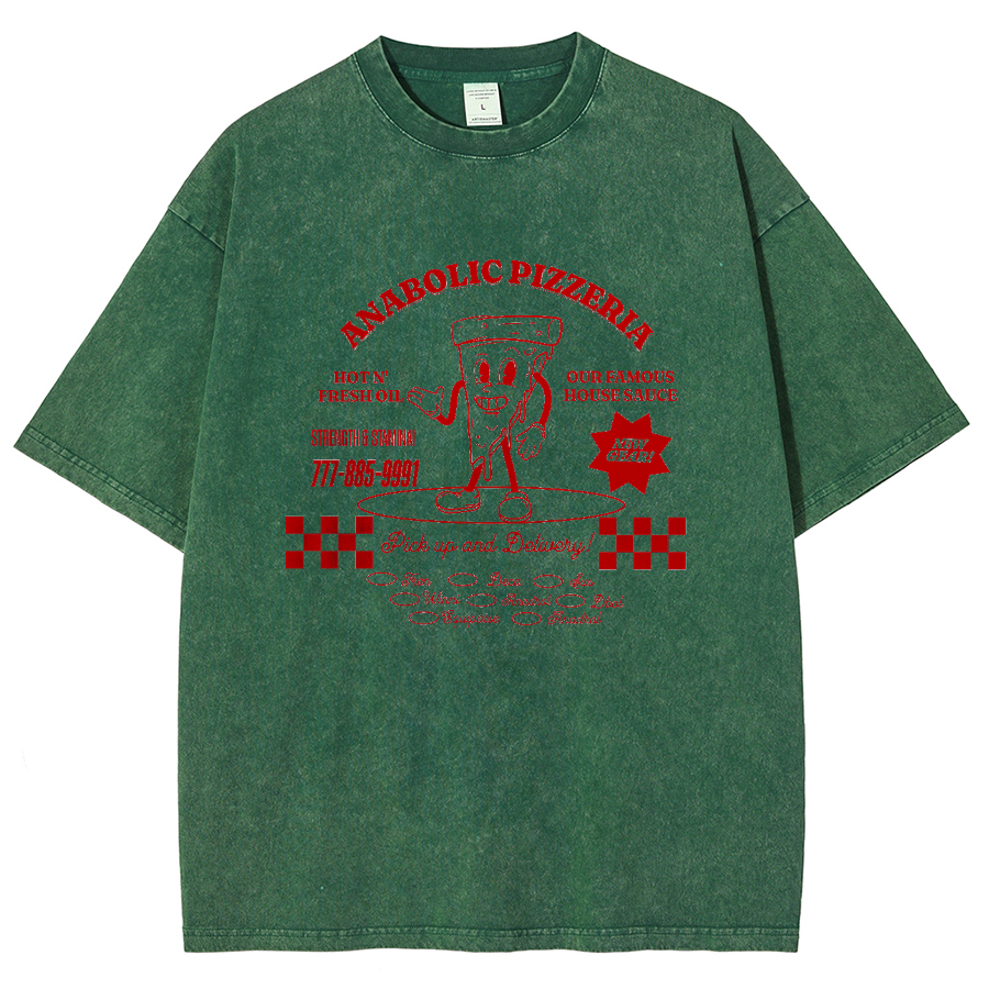 Anabolic Pizza Unisex Washed Oversized T-Shirt-moweekender