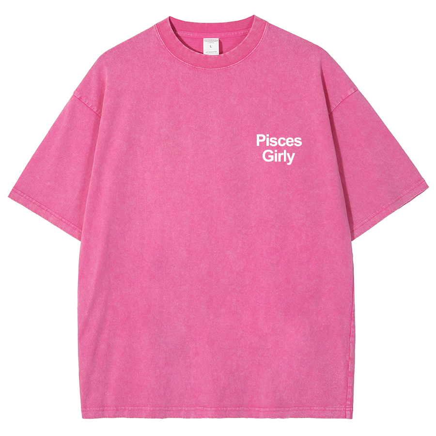 Pisces Girly Unisex Fit Washed Oversized T-Shirt-moweekender