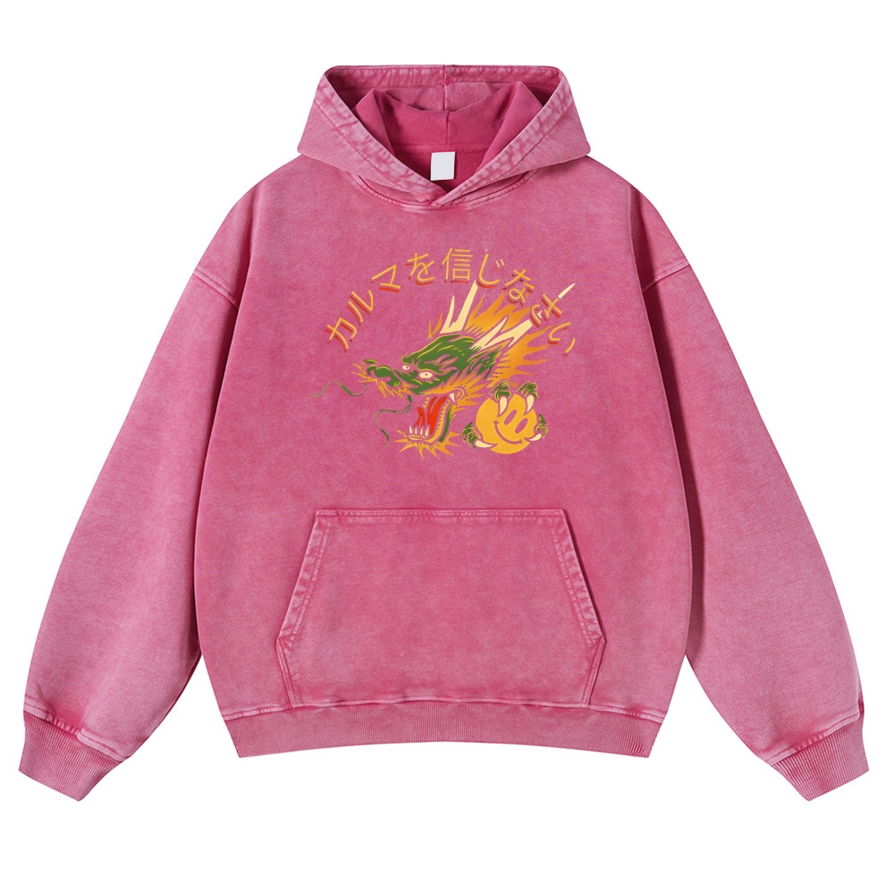Japanese Dragon Pearl Pattern Vintage Washed Hoodie-moweekender