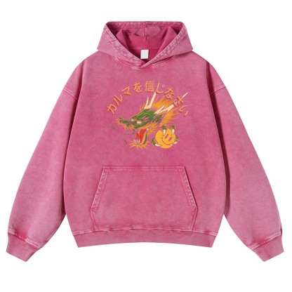 Japanese Dragon Pearl Pattern Vintage Washed Hoodie-moweekender