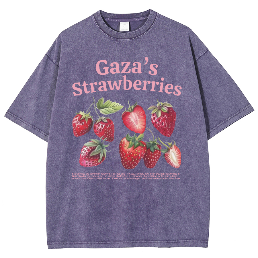 Gaza's Strawberries Fruits Unisex Fit Washed Oversized T-Shirt-moweekender