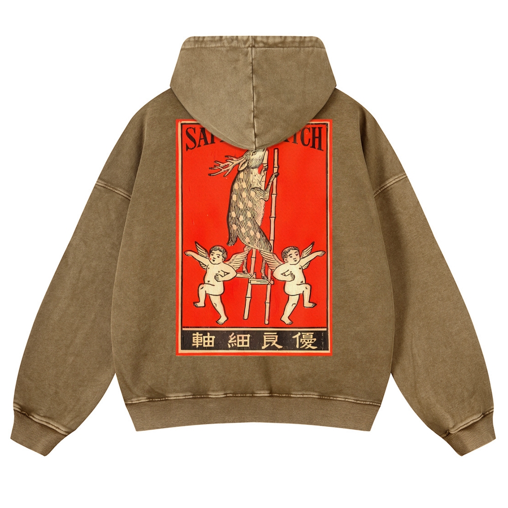 Deer On Stilts Pattern Vintage Washed Hoodie-moweekender