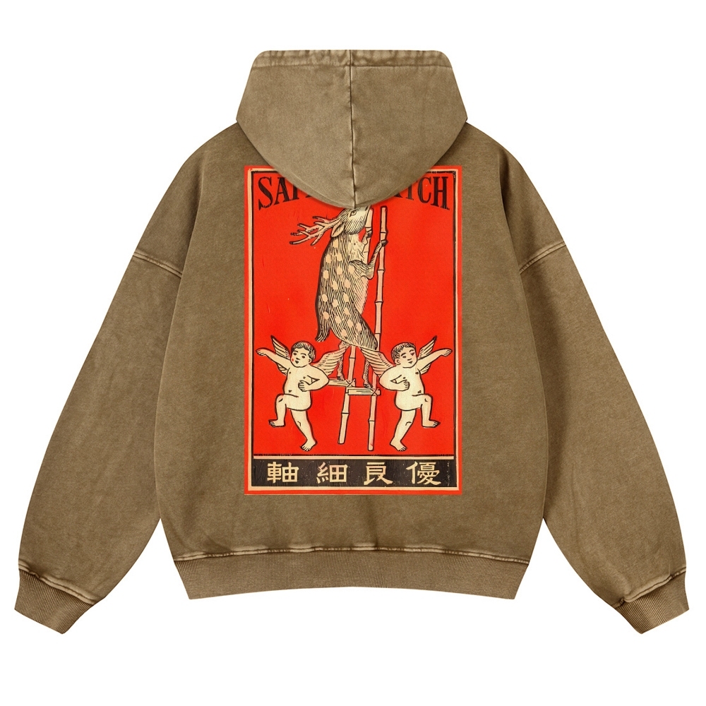 Deer On Stilts Pattern Vintage Washed Hoodie-moweekender