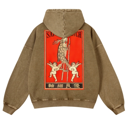 Deer On Stilts Pattern Vintage Washed Hoodie-moweekender