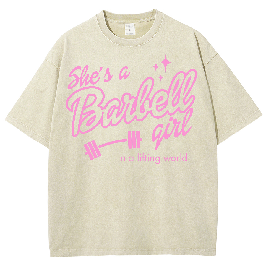 She Is A Barbell Qirl In A Lifting World Unisex Fit Washed Oversized T-Shirt-moweekender