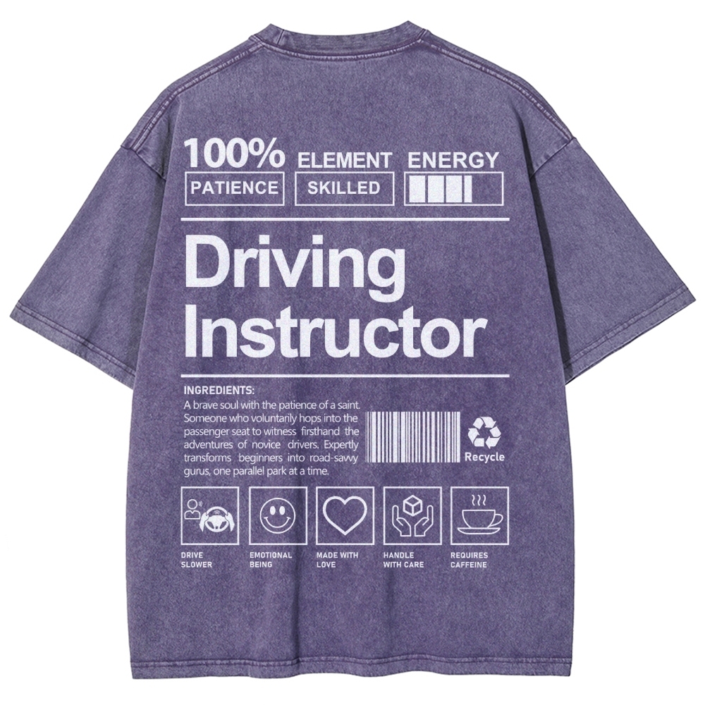 Driving Instructor Pattern Washed Vintage Short Sleeves T-Shirt-moweekender