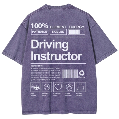 Driving Instructor Pattern Washed Vintage Short Sleeves T-Shirt-moweekender