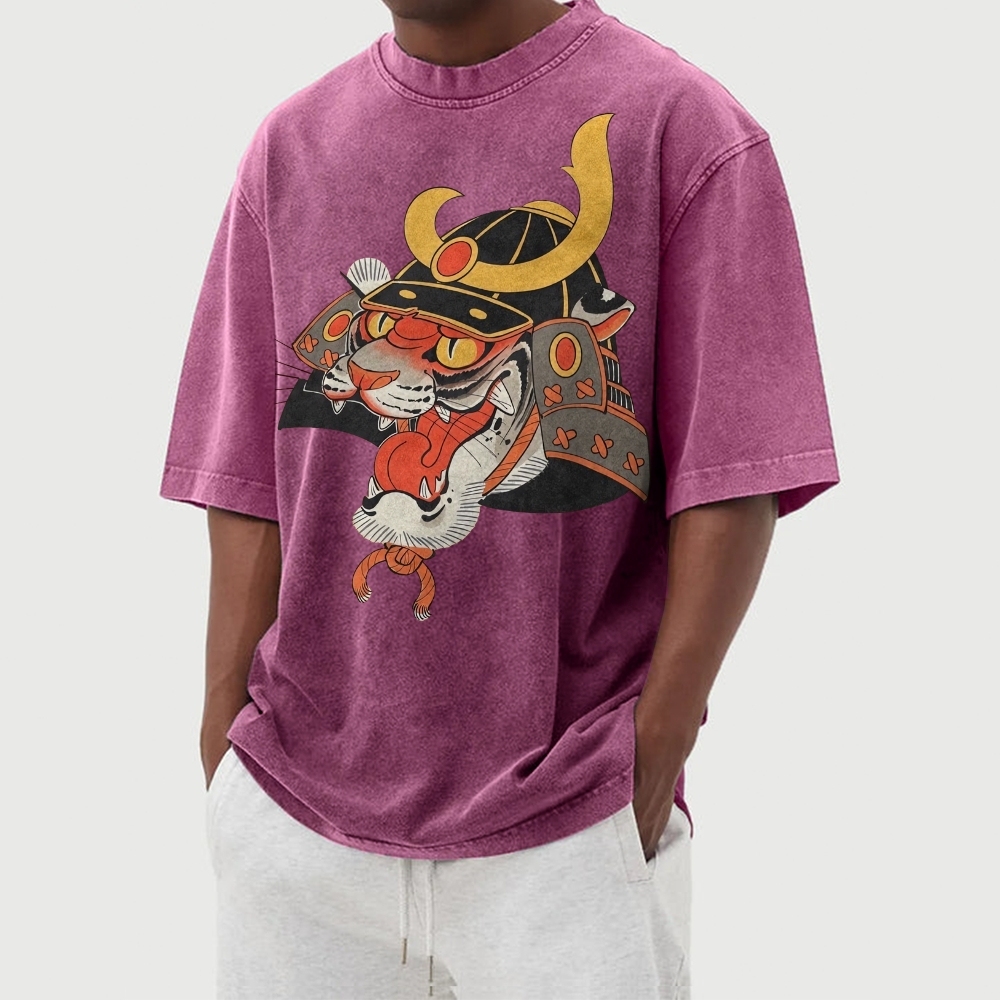 Tiger Warrior Washed Vintage Short Sleeves T-Shirt-moweekender