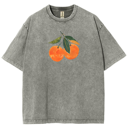 Orange Vintage Snowflake Washed T-Shirt-moweekender