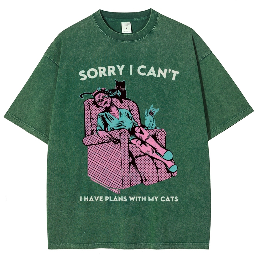 Sorry I Can't have Plans With My Cats Vintage Snowflake Washed T-Shirt-moweekender